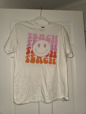 White Kids Graphic Tee with Pink & Orange Smiley Print